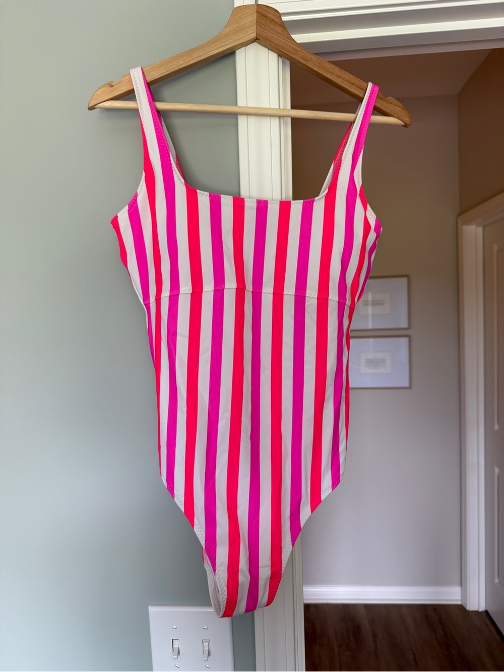 Fabletics Pink and White Striped One-Piece Swimsuit